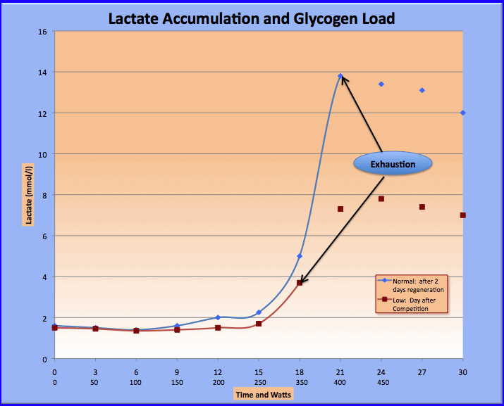 effect of glycogen levels on lactate